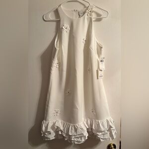 NWT CeCe Shift Dress with Ruffles and Embellished Flowers